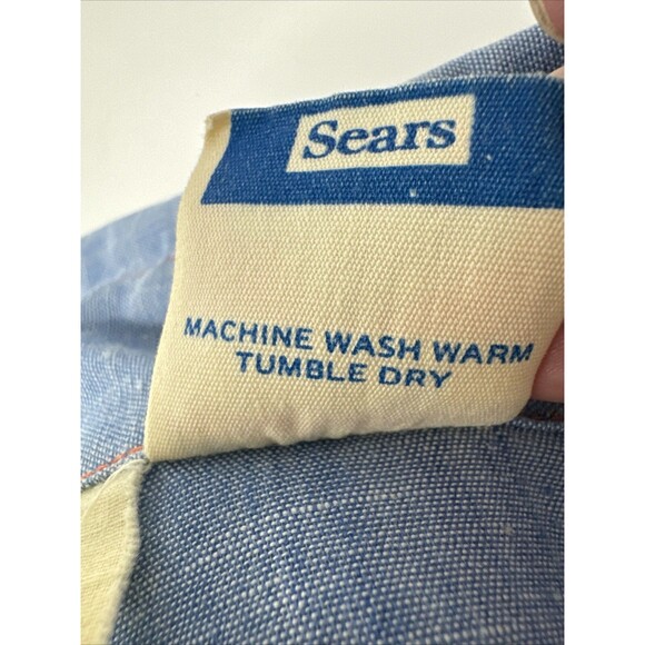 Vintage 60s/70s Hand Embroidered Chambray Shirt Palm Tree Sears Put-on Shop - Picture 14 of 14